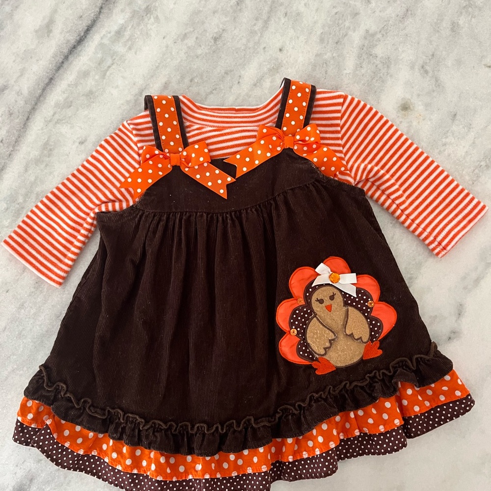 Thanksgiving Baby Girl Dress Outfit 9 Month Turkey Fall